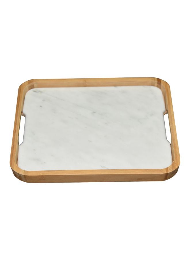 Generic - Wood And Marble Tray White/Beige 30x23x2.8cm - Image 1