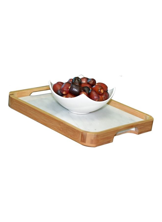 Generic - Wood And Marble Tray White/Beige 30x23x2.8cm - Image 1