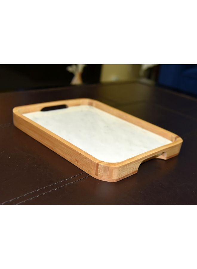 Generic - Wood And Marble Tray White/Beige 30x23x2.8cm - Image 1