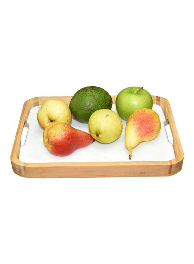 Generic - Wood And Marble Tray White/Beige 30x23x2.8cm - Image 1