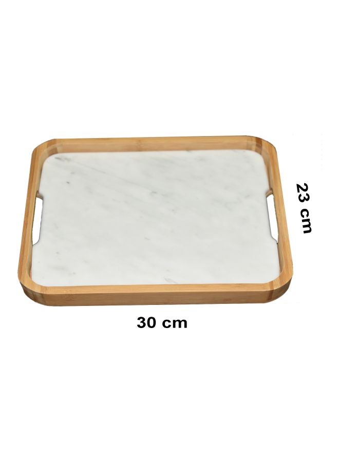 Generic - Wood And Marble Tray White/Beige 30x23x2.8cm - Image 1