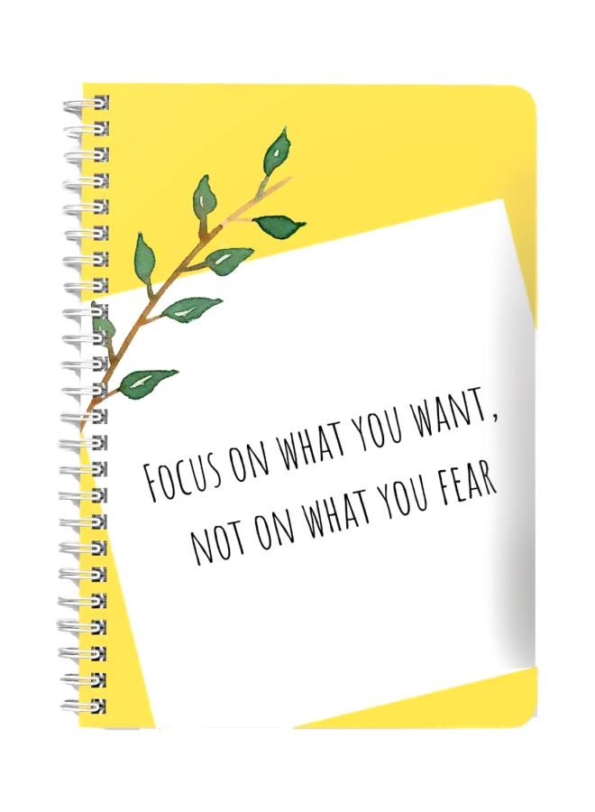 لوحة دفتر مقاس A5 بسلك حلزوني وتصميم مزيّن بطبعة عبارة ملهمة أبيض/أصفر/أخضر - Image 1