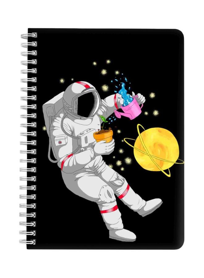 LOWHA A5 Astronaut Printed Spiral Bound Notebook Black/White/Yellow  - Image 1