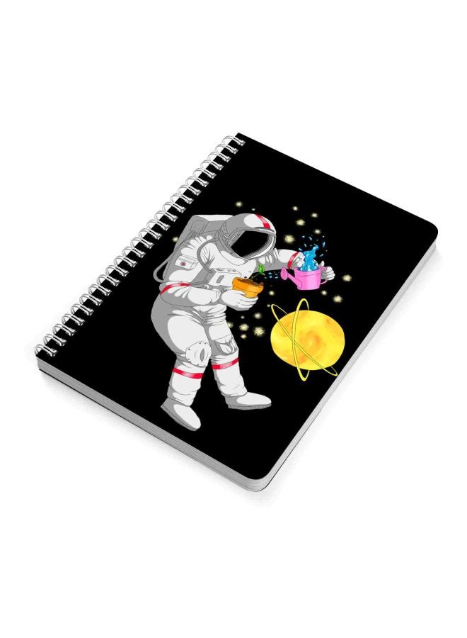 LOWHA A5 Astronaut Printed Spiral Bound Notebook Black/White/Yellow  - Image 2