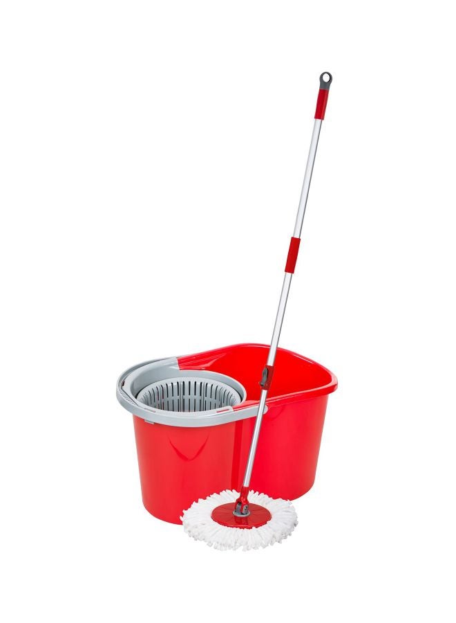 Neco 4-Piece Bucket With Aluminium Spin Wringer And Microfiber Refill Spin Mop Set Red/Grey/White 47x28cm - Image 1