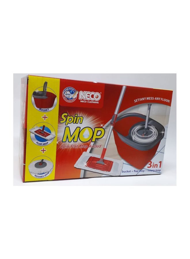 Neco 4-Piece Bucket With Aluminium Spin Wringer And Microfiber Refill Spin Mop Set Red/Grey/White 47x28cm - Image 2