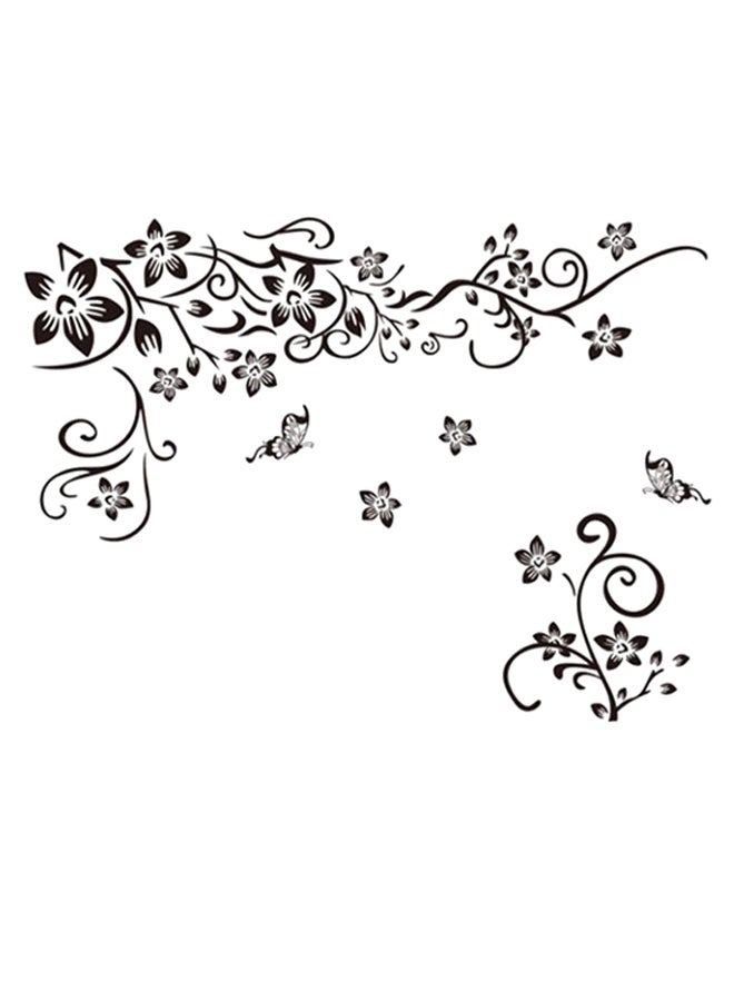 Flowers Vine And Beautiful Butterfly Wall Sticker Black 50 x 70cm - Image 1