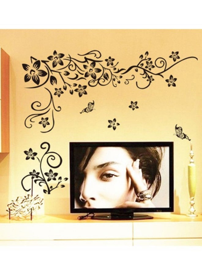 Flowers Vine And Beautiful Butterfly Wall Sticker Black 50 x 70cm - Image 2