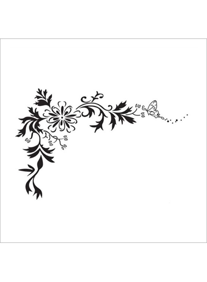 ملصق جداري بتصميم زهرة ثلاثية وفراشة أسود 60 x 90سم - Image 1
