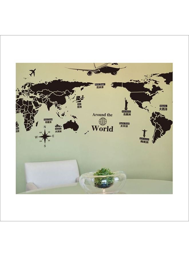 ملصق جداري بتصميم خريطة وعبارة "Around The World Map" أسود 60 x 90سم