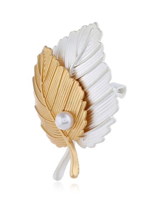 Beauenty - Leaf Shaped Imitation Pearl Brooch - Image 1