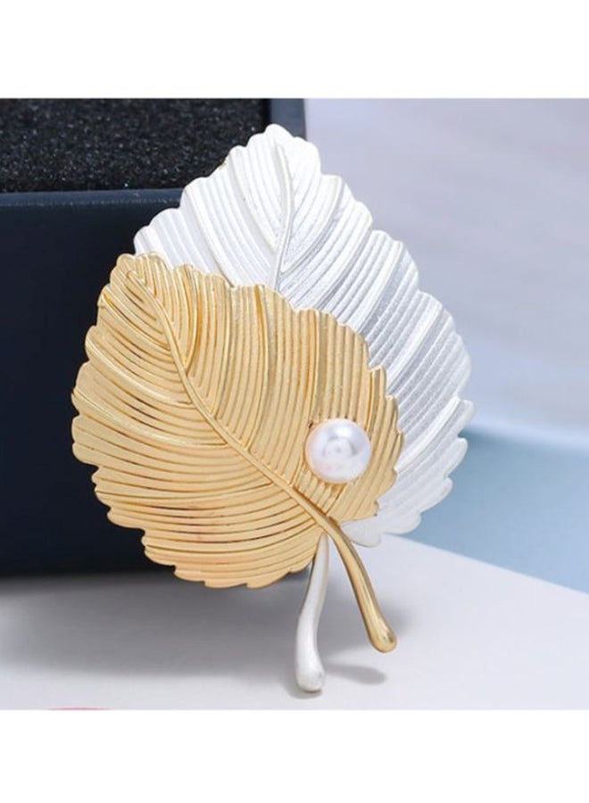Beauenty - Leaf Shaped Imitation Pearl Brooch - Image 1