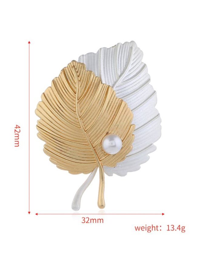 Beauenty - Leaf Shaped Imitation Pearl Brooch - Image 1