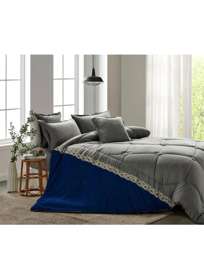 Ming Li 6-Piece Comforter Set Polyester Grey/Blue King 