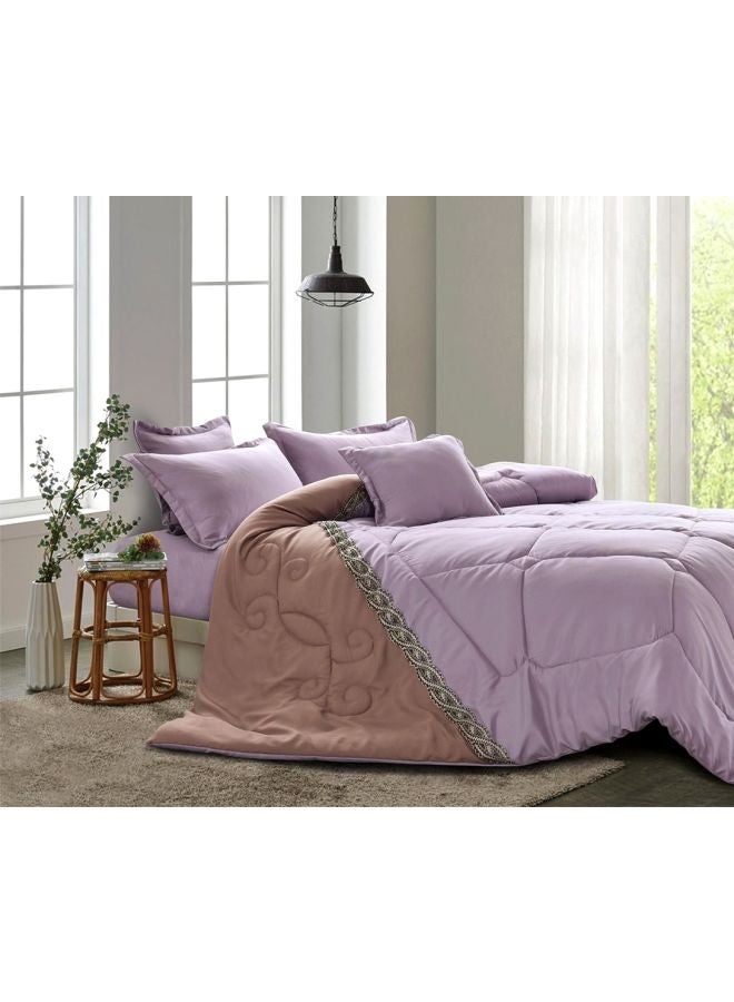 Ming Li 6-Piece Comforter Set Polyester Pink/Beige King 