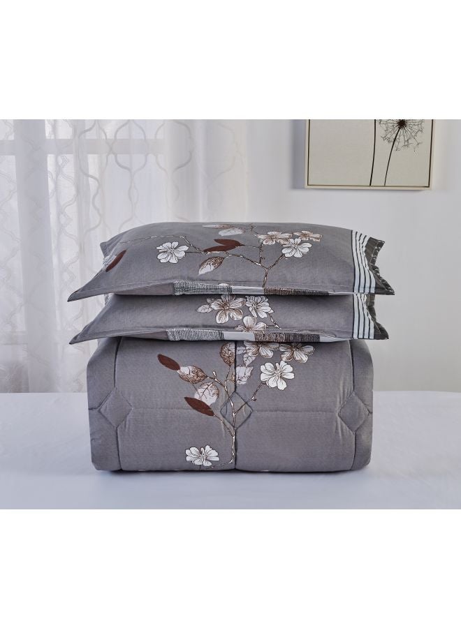 Sleep night 6-Piece Floral Printed Comforter Set Polyester Grey/White/Brown King  - Image 2