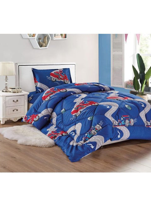 3-Piece Printed Comforter Set Polyester Blue/Red/Grey Single