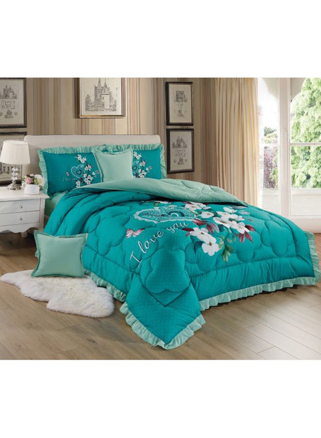 Sleep night 4-Piece Floral Printed Comforter Set Polyester Blue/White/Brown Single