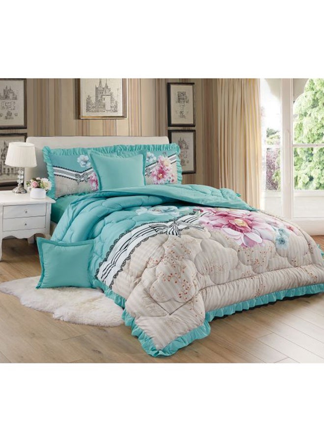 طقم لحاف مكون من6-Piece قطع بوليستر أزرق / رمادي/ زهري King