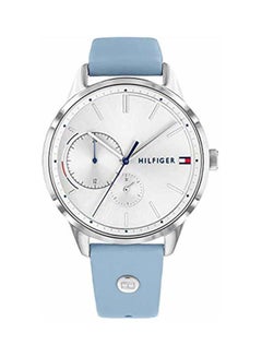 Women's Round Shape Leather Band Analog Wrist Watch 38 mm - Blue - 1782023