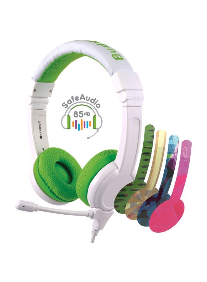 BuddyPhones School Plus Kids Headphones With High Performance Beam Mic Green/White - Image 3