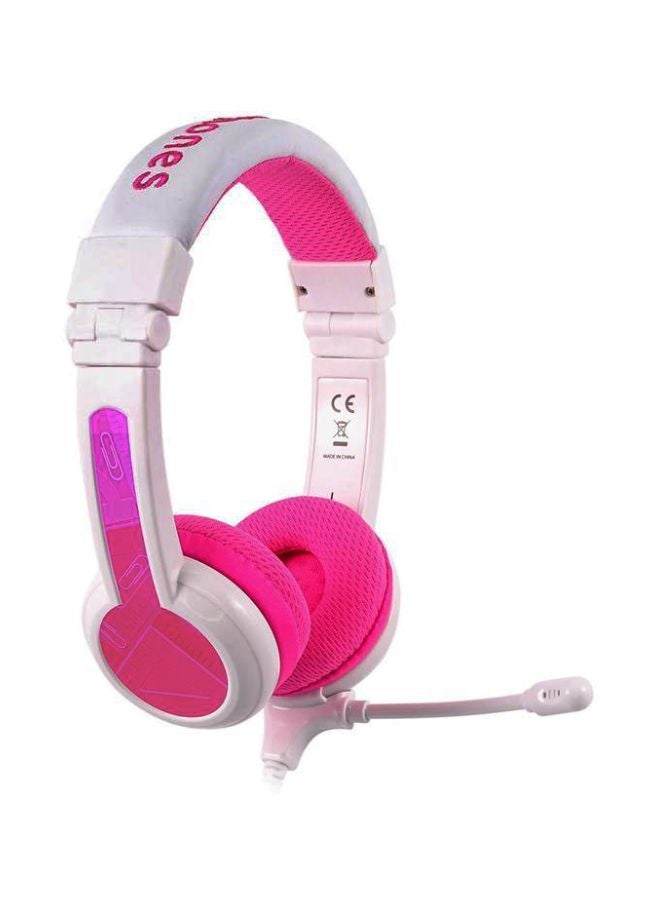 BuddyPhones School Plus Kids Headphones With High Performance Beam Mic Pink/White  - Image 1