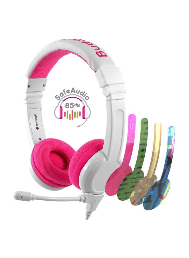 BuddyPhones School Plus Kids Headphones With High Performance Beam Mic Pink/White  - Image 3