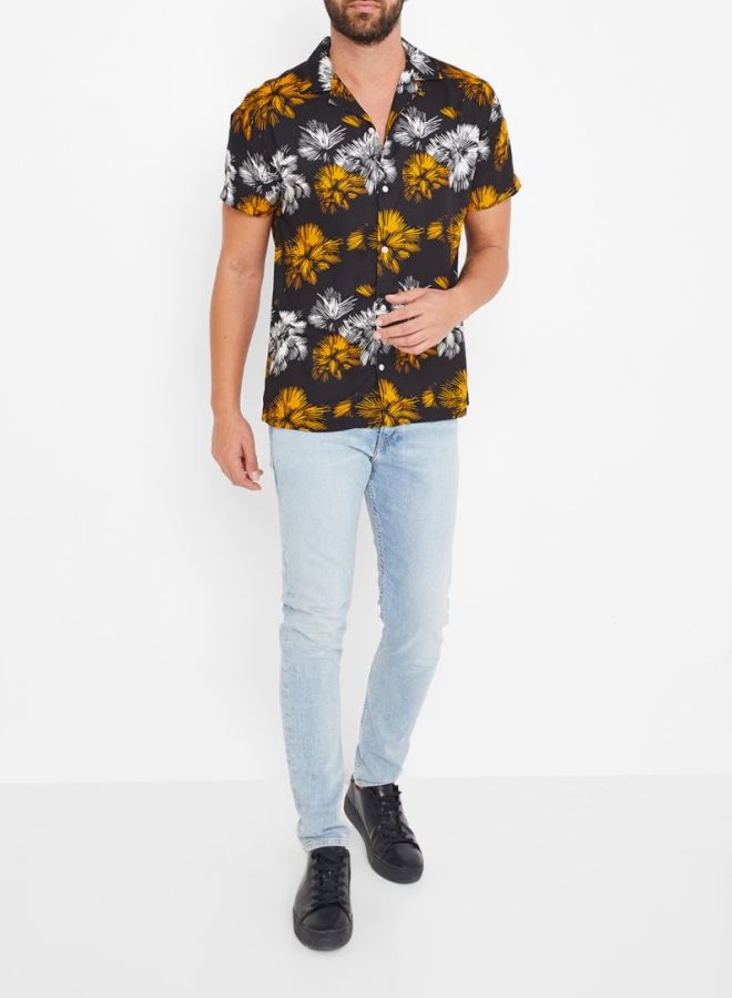 JACK & JONES - Printed Short Sleeves Shirt Yellow Multi - Image 1