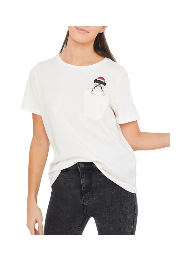 فيرو مودا تيشيرت بتفصيلة طبعة جيب أبيض - Image 1