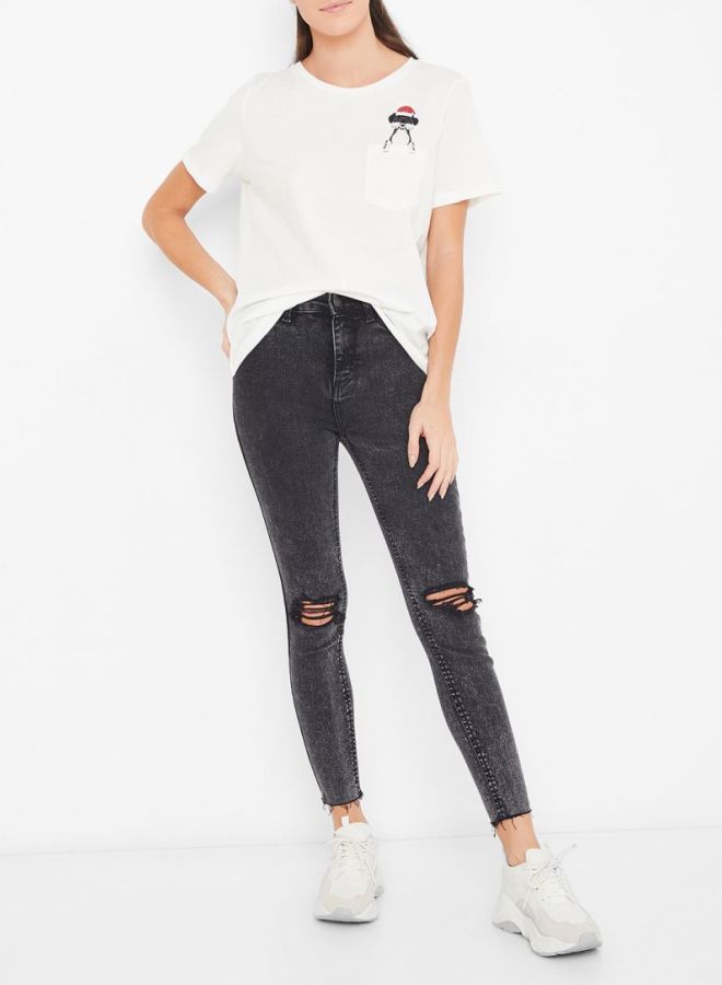 فيرو مودا تيشيرت بتفصيلة طبعة جيب أبيض - Image 3