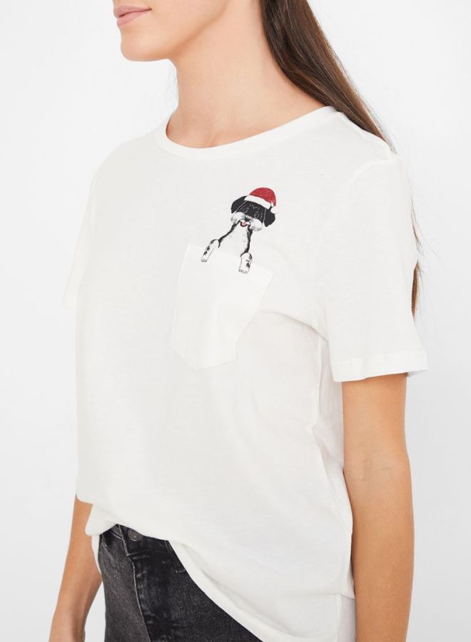 فيرو مودا تيشيرت بتفصيلة طبعة جيب أبيض - Image 4