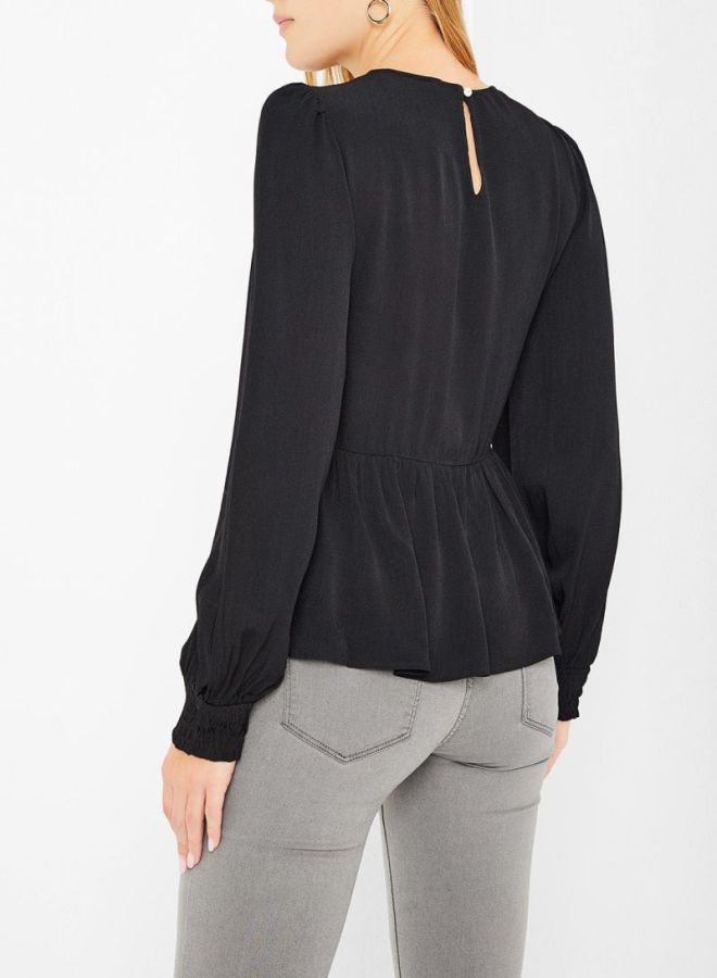 فيرو مودا بلوزة مزمومة عند الصدر بأكمام طويلة أسود - Image 2