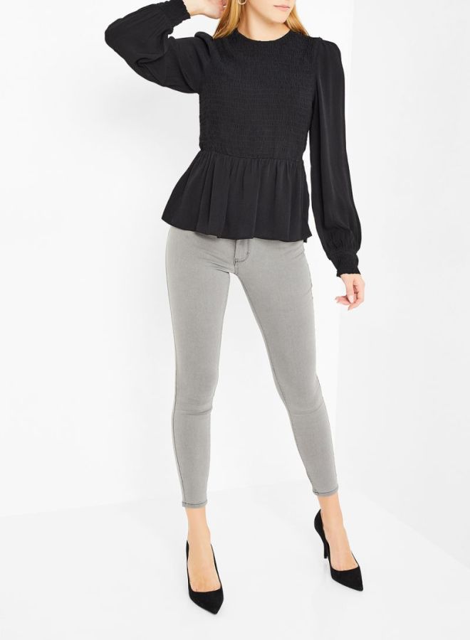 فيرو مودا بلوزة مزمومة عند الصدر بأكمام طويلة أسود - Image 3