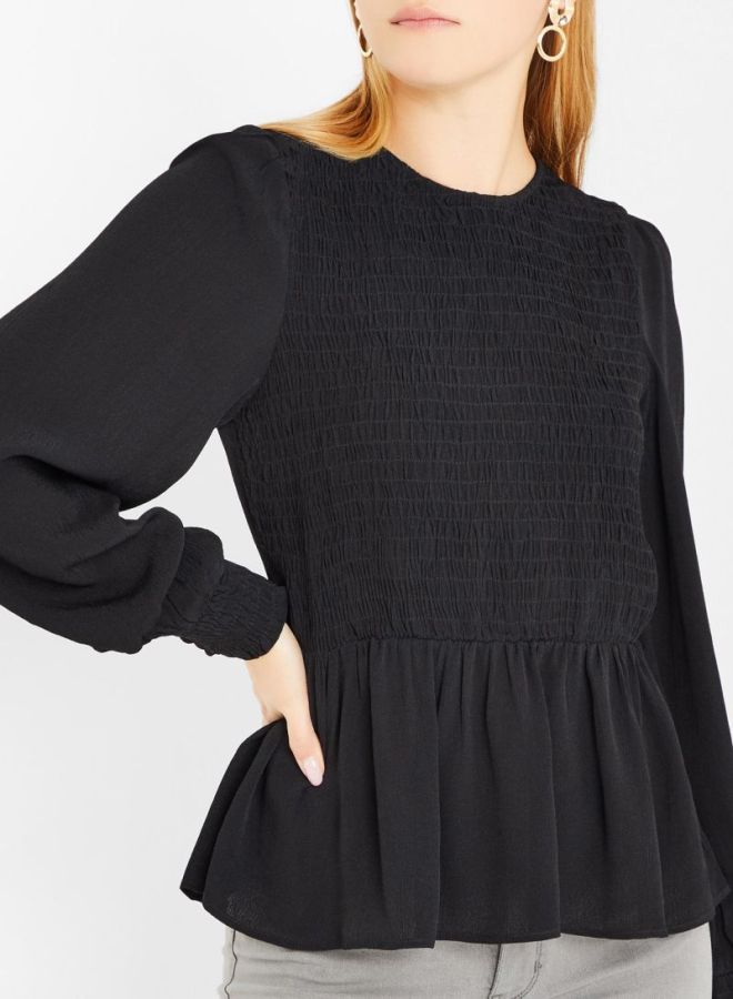 فيرو مودا بلوزة مزمومة عند الصدر بأكمام طويلة أسود - Image 4