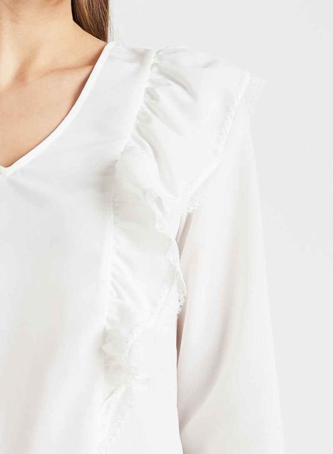VERO MODA - Frill and Lace Detailed Top White - Image 1