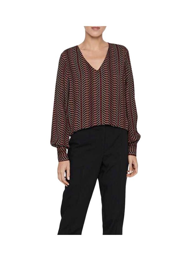 VERO MODA - Multi Patterned V-Neck Top Madder Brown - Image 1