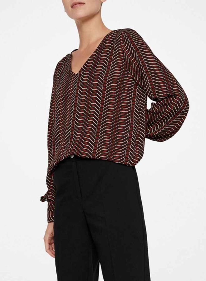 VERO MODA - Multi Patterned V-Neck Top Madder Brown - Image 1