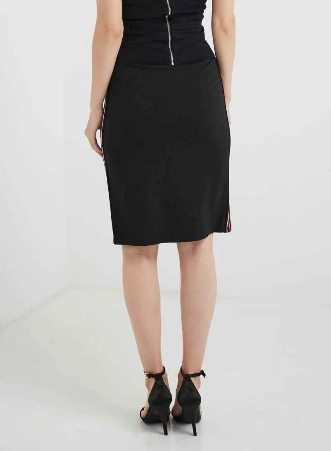 BRAVE SOUL Side Stripe Midi Skirt Black/Red