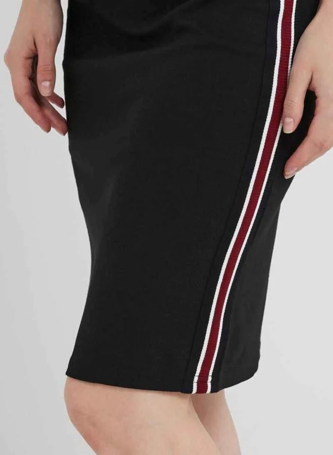 BRAVE SOUL Side Stripe Midi Skirt Black/Red