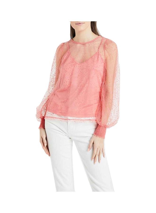 VERO MODA Overlay Mesh Top Pink - Image 1