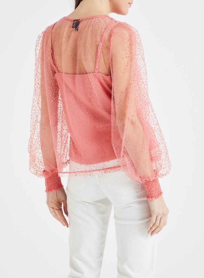 VERO MODA Overlay Mesh Top Pink - Image 2