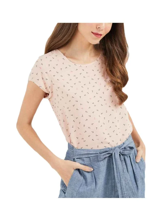 VERO MODA Crew Neck Printed Top Pink