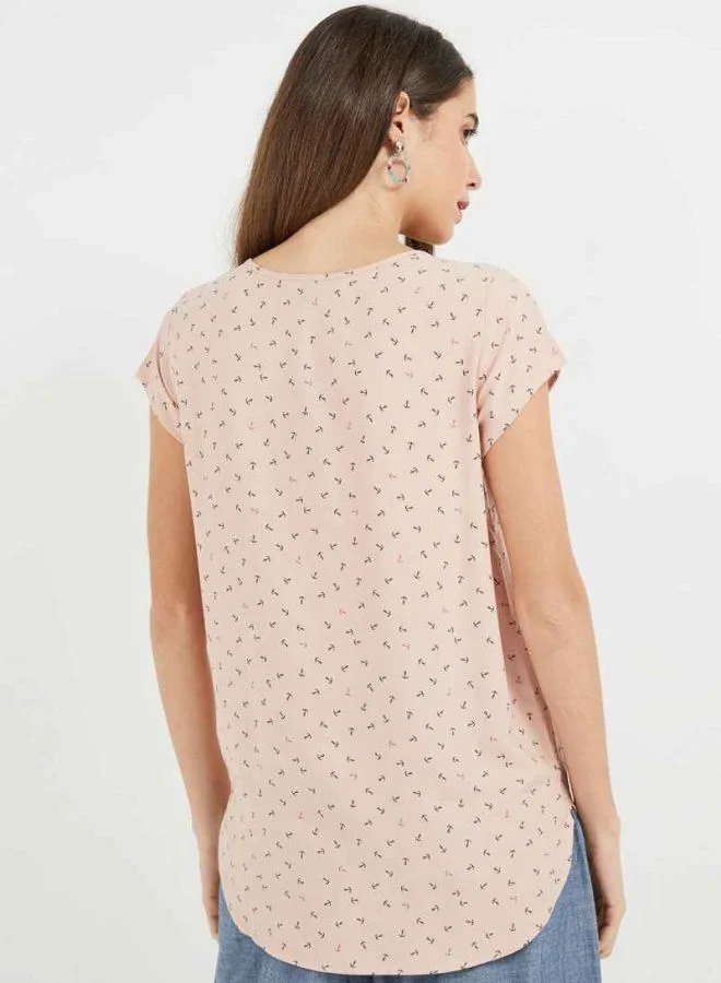 VERO MODA Crew Neck Printed Top Pink