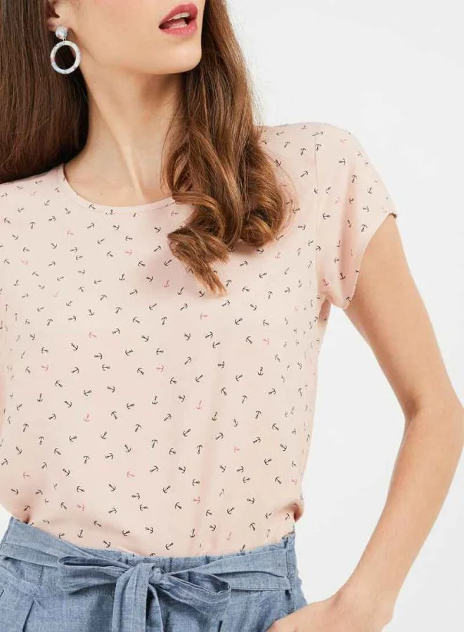 VERO MODA Crew Neck Printed Top Pink