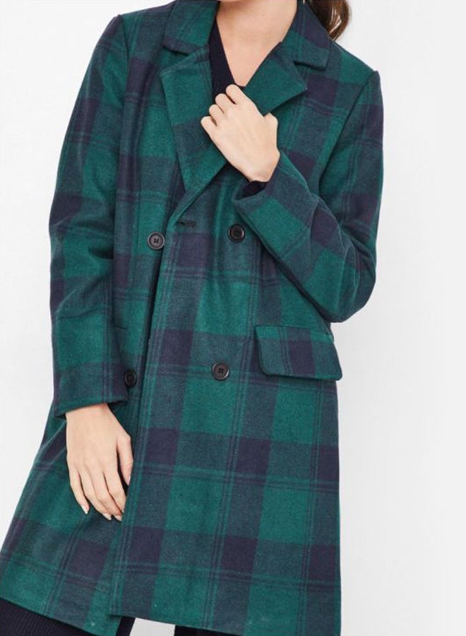 BRAVE SOUL - Checkered Faux Wool Coat Green - Image 1