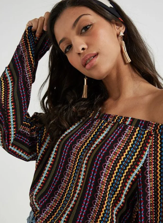 BRAVE SOUL Mixed Print Off Shoulder Top Multicolour
