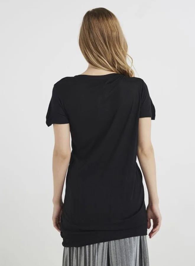 BRAVE SOUL Drawstring Long Line Top Black