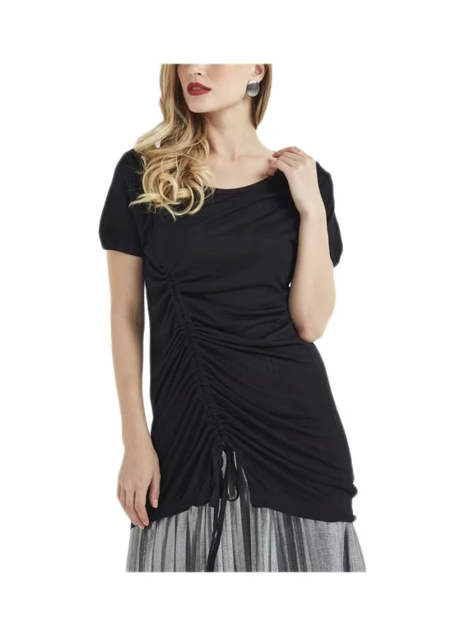 BRAVE SOUL Drawstring Long Line Top Black