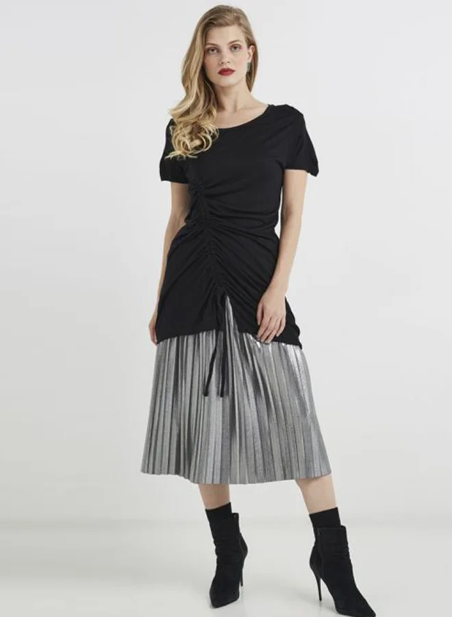 BRAVE SOUL Drawstring Long Line Top Black