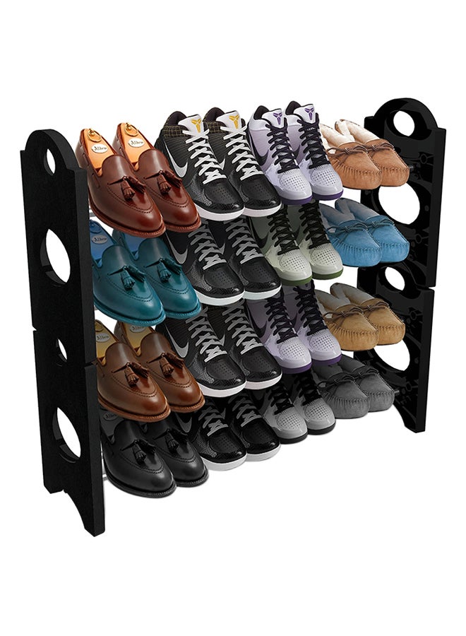 4 Layer Stackable Shoe Rack Black/Silver
